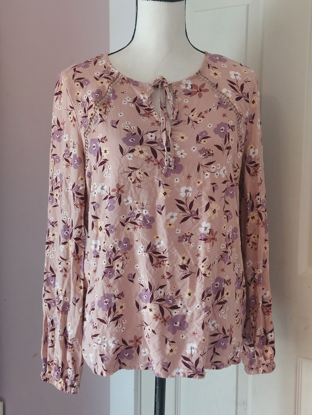 Como Vintage Multicolor Floral Print Long Sleeve Raglan Top Size L